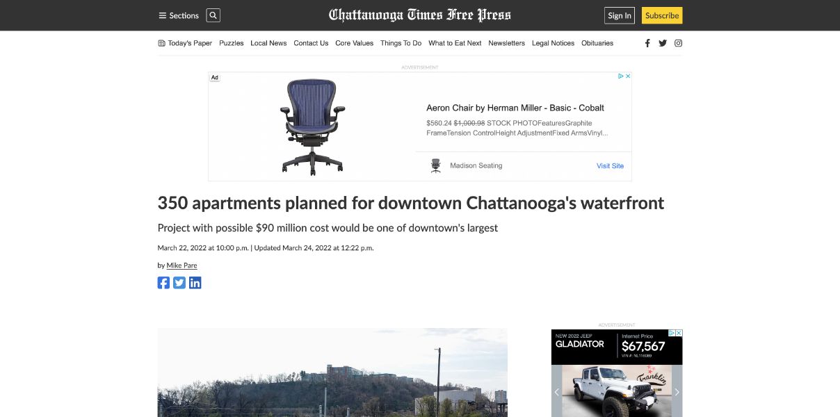 350 apartments planned for downtown Chattanooga’s waterfront